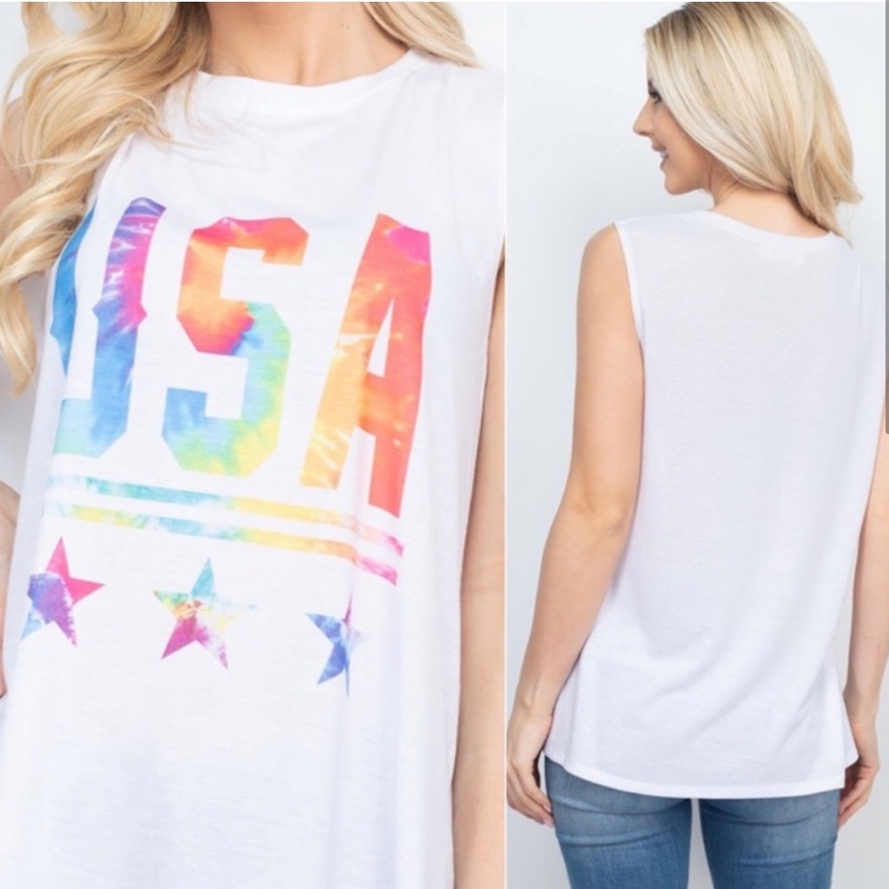 USA VIBRANT TIE DYE LOGO STAR TANK - Picture 2 of 4